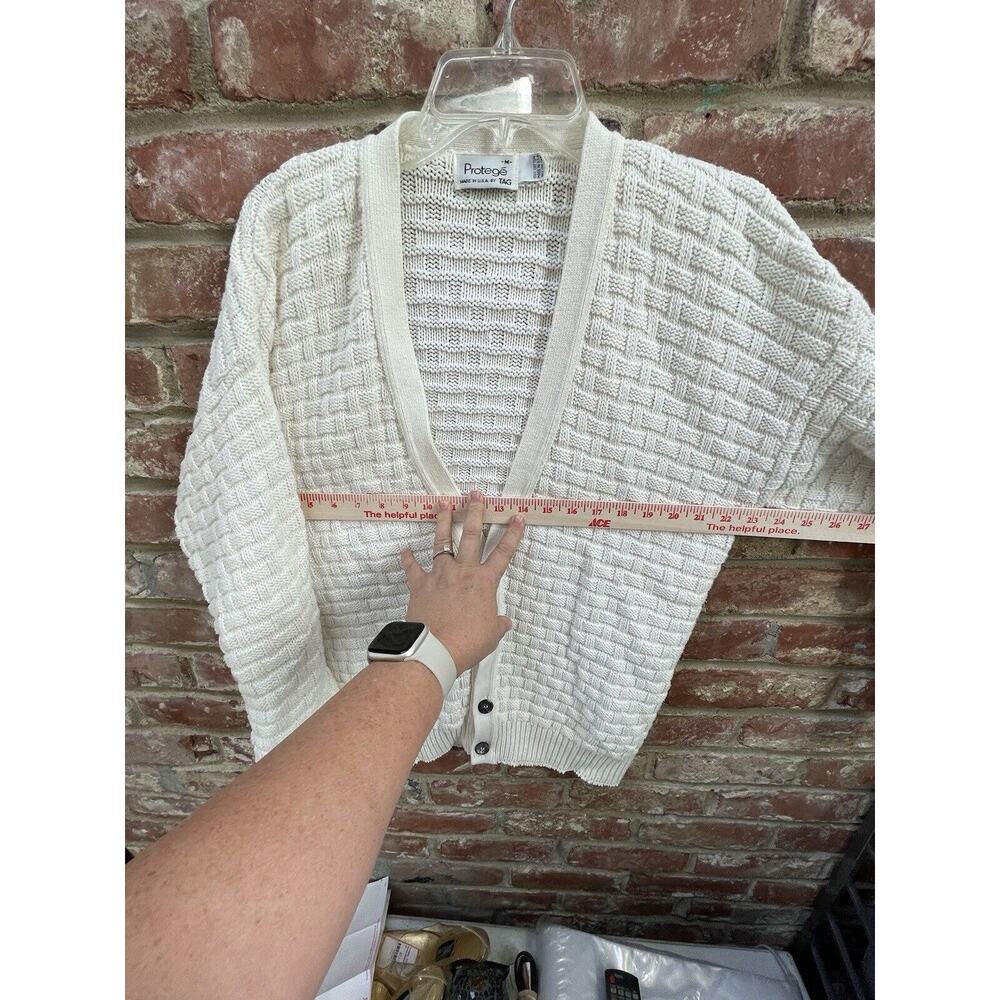 VTG 80's 90's Cardigan Sweater Medium Cream Basketweave Made In USA Vintage - Picture 7 of 12